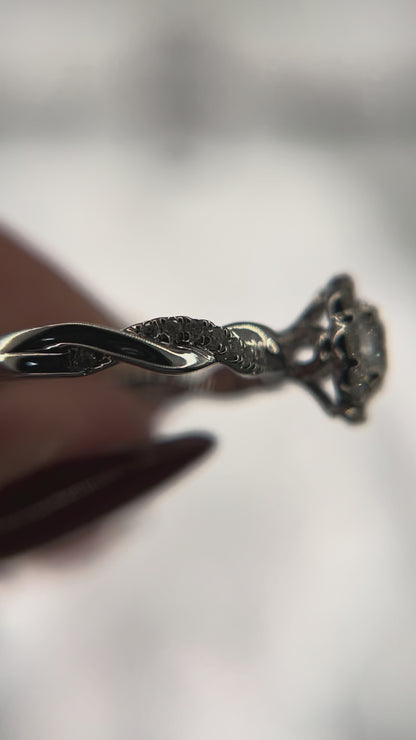 14K White Gold Lab Grown .40ct Round Center Twist Ring with Round Halo