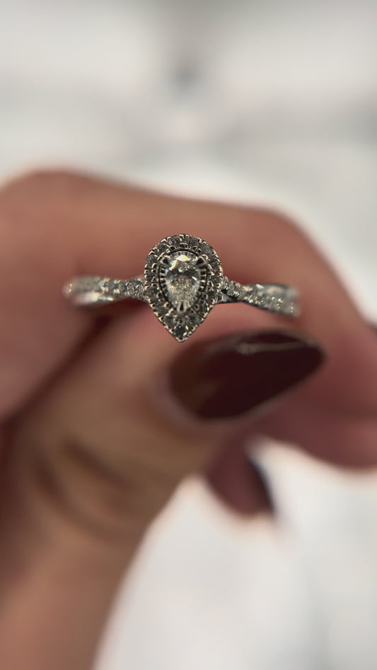 14K White Gold Diamond 1/4 ctw Pear Halo Ring