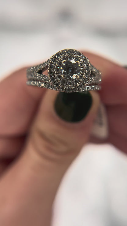 14kw diamond double halo split shank soldered bridal set