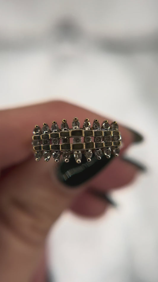 14ky diamond 3 row trellis style ring