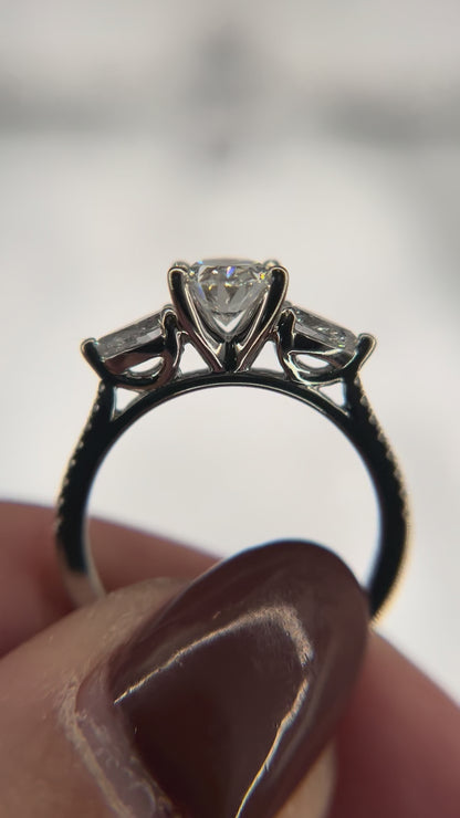 14K White Gold  3 Stone Lab Grown 1.60ctw 3 Stone Round Ring with 1ct Oval Center