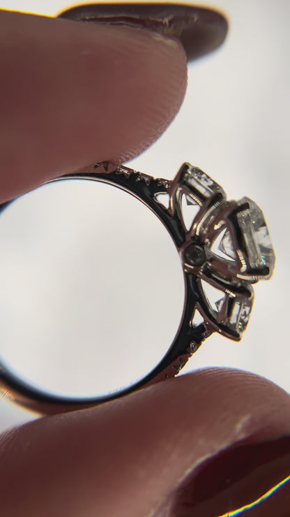 14K White Gold  3 Stone Lab Grown 2 Round  1/4ct Diamonds With  1ct Round Center  Diamond 1.80cttw