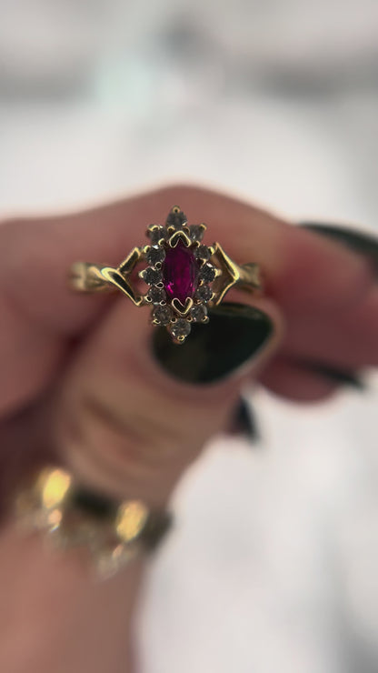 Ruby Ring With Diamond 14Ky Marquise Cut Accents Estate
