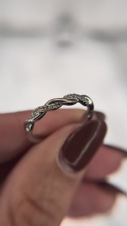 14K White Gold Lab Grown Twisted Wedding Band 1/8ctw