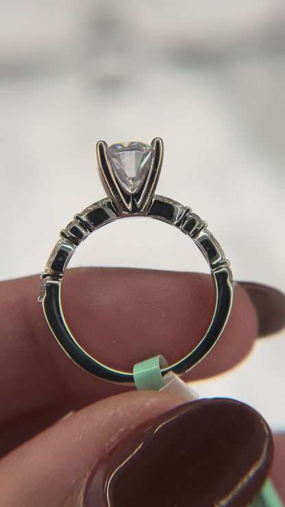 14k White Gold Lab Grown 1/2ctw Semi Mount Wedding Ring for 2ct Oval Center