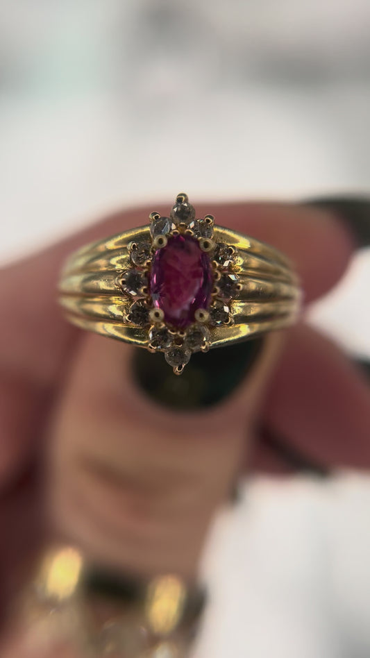 14ky Pink Tourmaline diamond halo ring