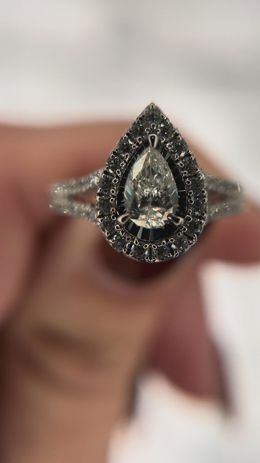 14K White Gold Diamond 1 ctw Pear Halo Ring