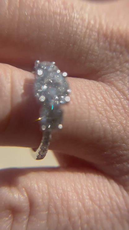 14K White Gold  3 Stone Lab Grown 2 Round  1/4ct Diamonds With  1ct Round Center  Diamond 1.80cttw