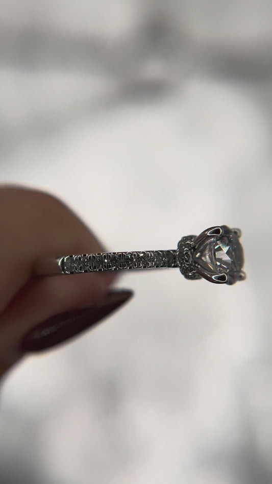 14K White Gold Diamond 3/8 ctw Semi Mount For 1 ctw Round Center