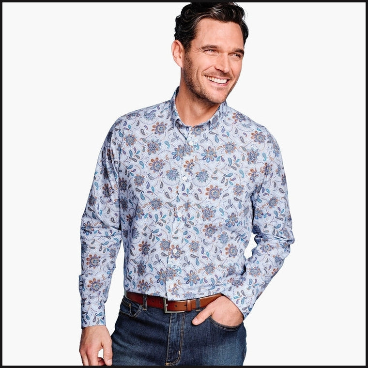 Printed Cotton Long Sleeve Shirt-Button-Down Shirt-That Guy's Secret